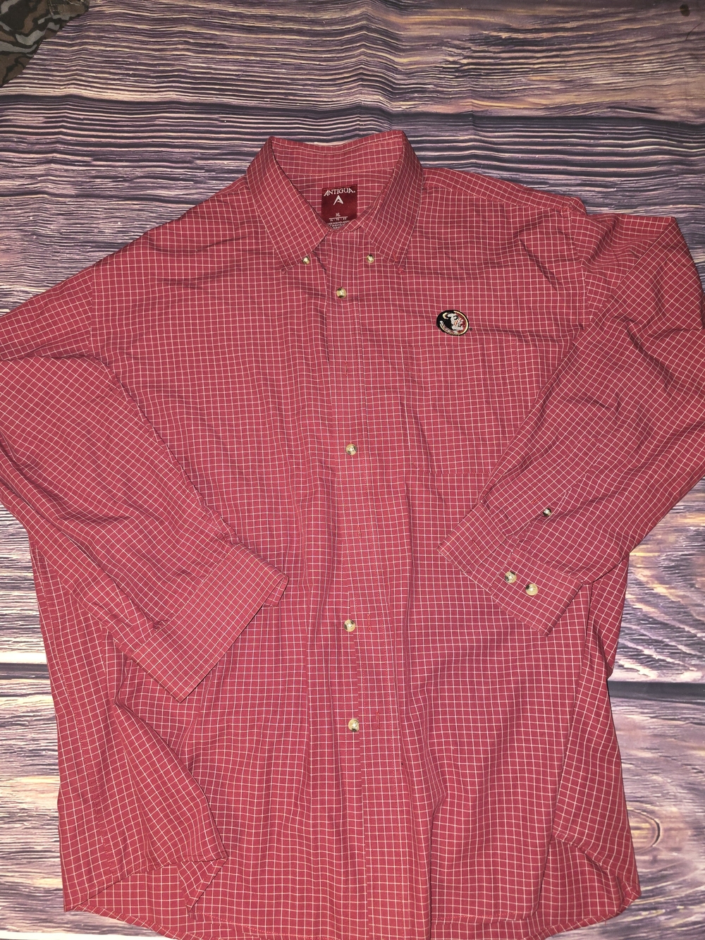 Antigua Men’s Florida State Red Checked Button-Down Shirt